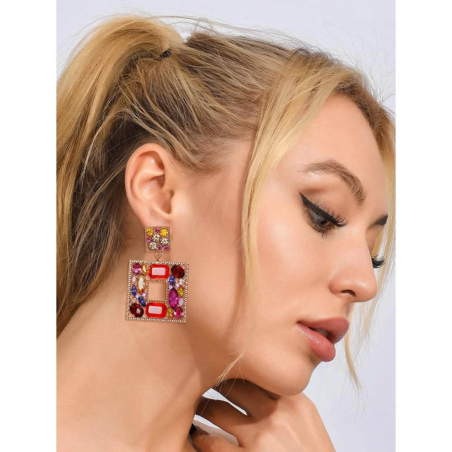 Rhinestone Square Drop Earrings DailySale