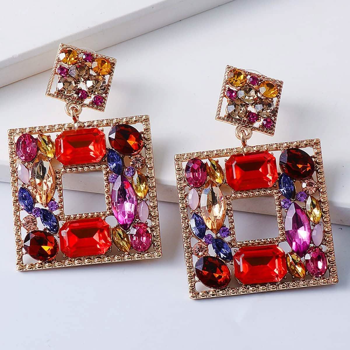 Rhinestone Square Drop Earrings DailySale