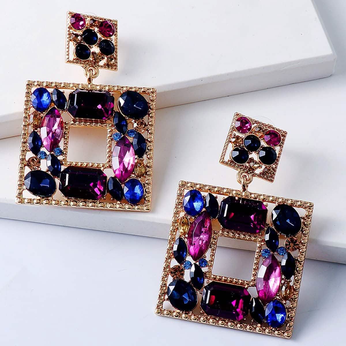 Rhinestone Square Drop Earrings DailySale