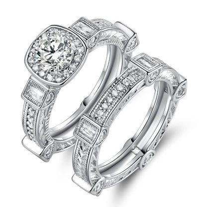 Rhodium Plated Cubic Zirconia Engagement Ring Set - Assorted Sizes DailySale
