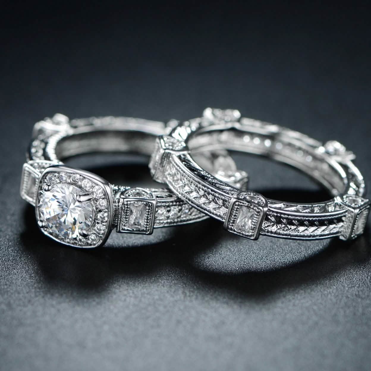 Rhodium Plated Cubic Zirconia Engagement Ring Set - Assorted Sizes DailySale