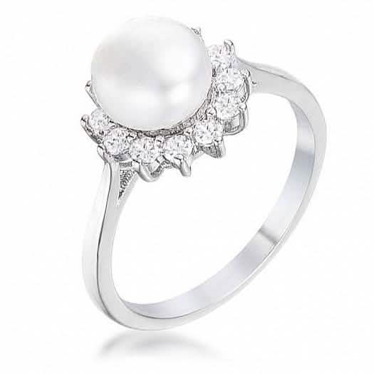 Rhodium Plated Freshwater Pearl Ring - Assorted Sizes DailySale