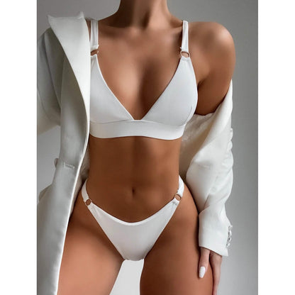 Rib Ring Linked High Cut Bikini Swimsuit DailySale