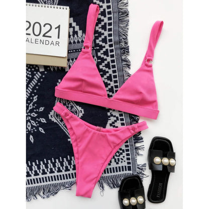 Rib Ring Linked High Cut Bikini Swimsuit DailySale