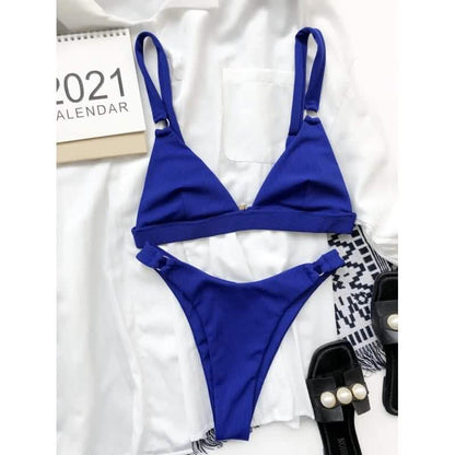 Rib Ring Linked High Cut Bikini Swimsuit DailySale