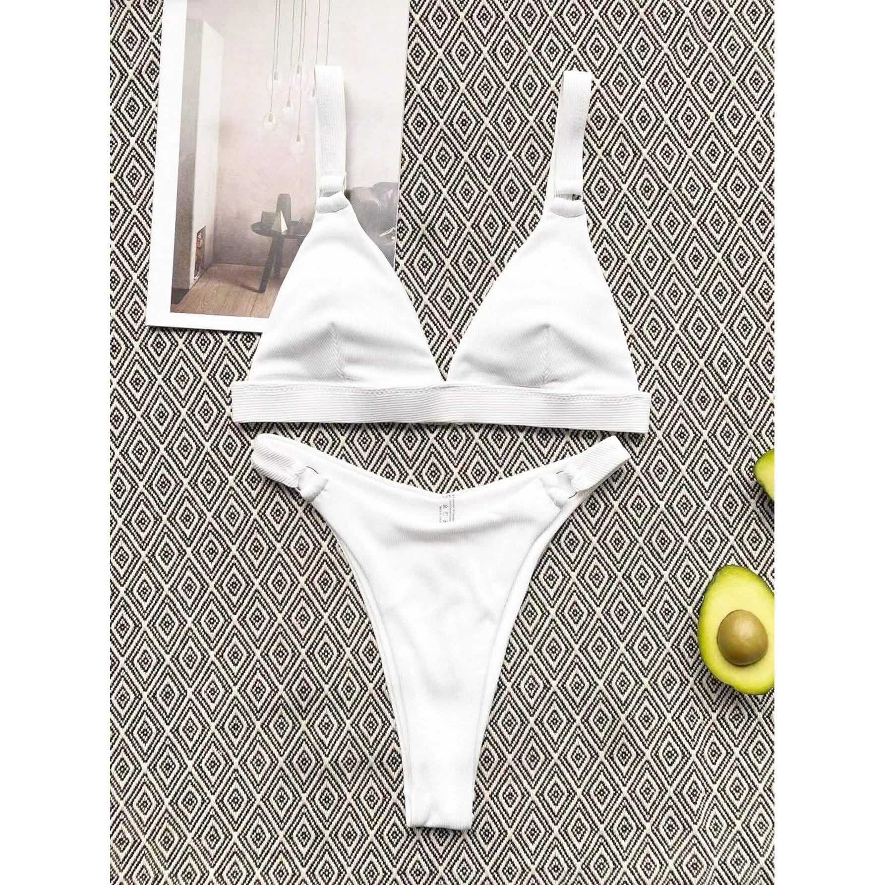 Rib Ring Linked High Cut Bikini Swimsuit DailySale