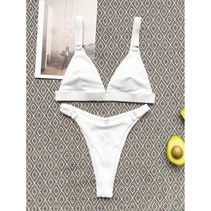 Rib Ring Linked High Cut Bikini Swimsuit DailySale