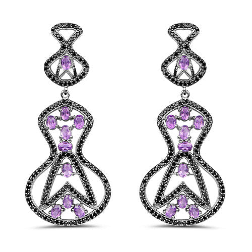 5.30 Carat Genuine Amethyst and Black Spinel .925 Sterling Silver Earrings Bids.com