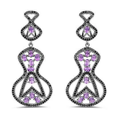 5.30 Carat Genuine Amethyst and Black Spinel .925 Sterling Silver Earrings Bids.com