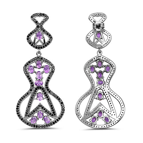 5.30 Carat Genuine Amethyst and Black Spinel .925 Sterling Silver Earrings Bids.com