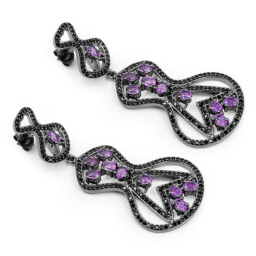 5.30 Carat Genuine Amethyst and Black Spinel .925 Sterling Silver Earrings Bids.com