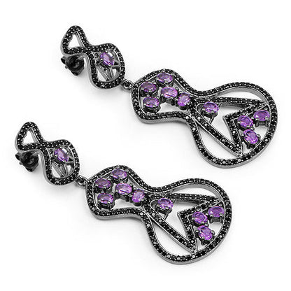 5.30 Carat Genuine Amethyst and Black Spinel .925 Sterling Silver Earrings Bids.com