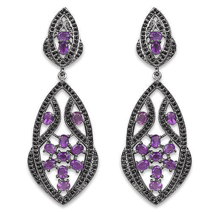 5.74 Carat Genuine Amethyst and Black Spinel .925 Sterling Silver Earrings Bids.com