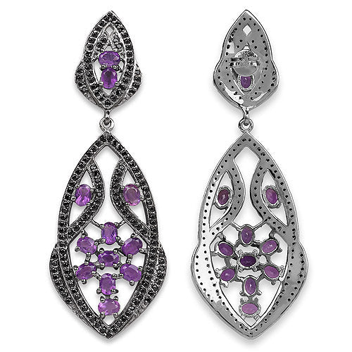 5.74 Carat Genuine Amethyst and Black Spinel .925 Sterling Silver Earrings Bids.com