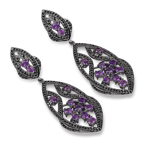 5.74 Carat Genuine Amethyst and Black Spinel .925 Sterling Silver Earrings Bids.com