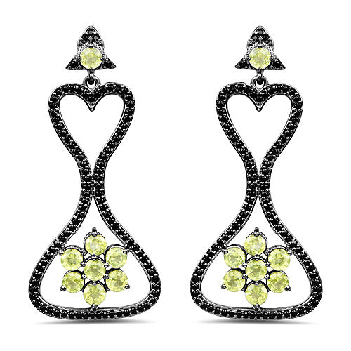 6.93 Carat Genuine Peridot and Black Spinel .925 Sterling Silver Earrings Bids.com
