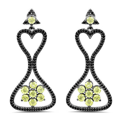 6.93 Carat Genuine Peridot and Black Spinel .925 Sterling Silver Earrings Bids.com