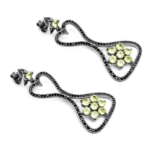 6.93 Carat Genuine Peridot and Black Spinel .925 Sterling Silver Earrings Bids.com