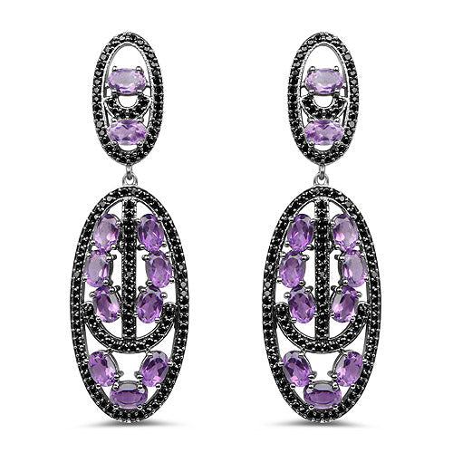 12.45 Carat Genuine Amethyst and Black Spinel .925 Sterling Silver Earrings Bids.com