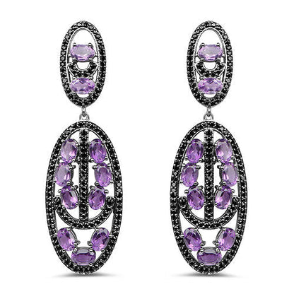 12.45 Carat Genuine Amethyst and Black Spinel .925 Sterling Silver Earrings Bids.com