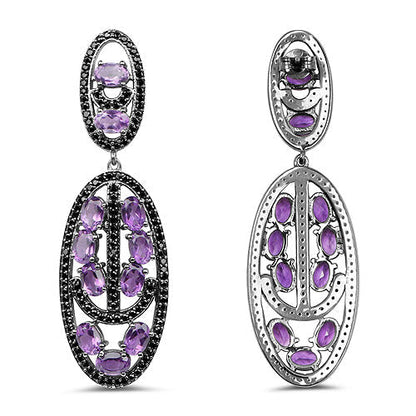 12.45 Carat Genuine Amethyst and Black Spinel .925 Sterling Silver Earrings Bids.com