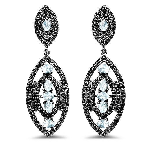 8.80 Carat Genuine Blue Topaz and Black Spinel .925 Sterling Silver Earrings Bids.com