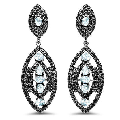 8.80 Carat Genuine Blue Topaz and Black Spinel .925 Sterling Silver Earrings Bids.com