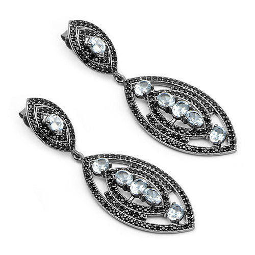 8.80 Carat Genuine Blue Topaz and Black Spinel .925 Sterling Silver Earrings Bids.com