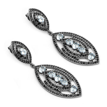 8.80 Carat Genuine Blue Topaz and Black Spinel .925 Sterling Silver Earrings Bids.com