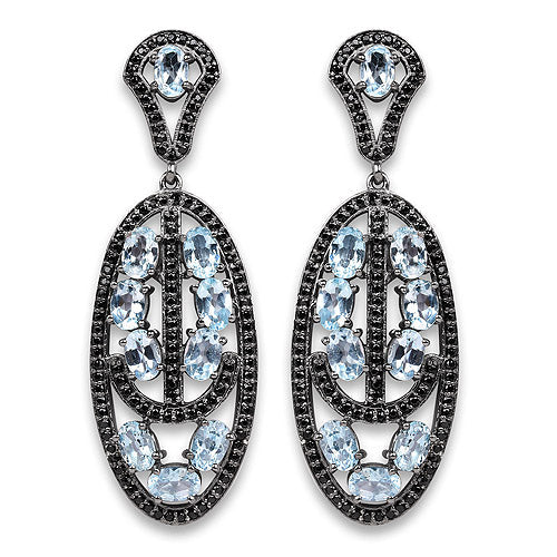 13.80 Carat Genuine Blue Topaz and Black Spinel .925 Sterling Silver Earrings Bids.com