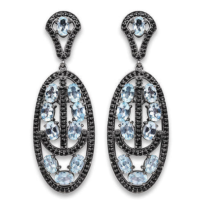13.80 Carat Genuine Blue Topaz and Black Spinel .925 Sterling Silver Earrings Bids.com
