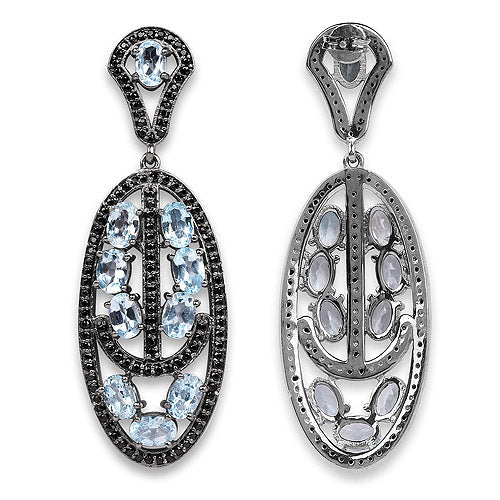 13.80 Carat Genuine Blue Topaz and Black Spinel .925 Sterling Silver Earrings Bids.com