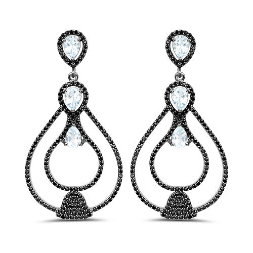 8.81 Carat Genuine Blue Topaz and Black Spinel .925 Sterling Silver Earrings Bids.com