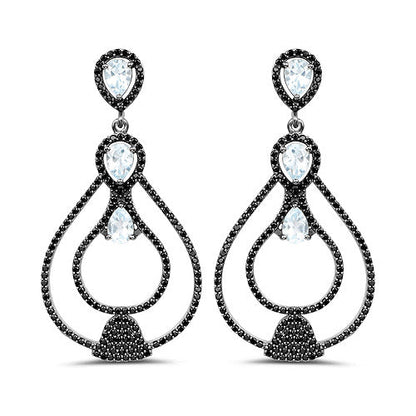 8.81 Carat Genuine Blue Topaz and Black Spinel .925 Sterling Silver Earrings Bids.com