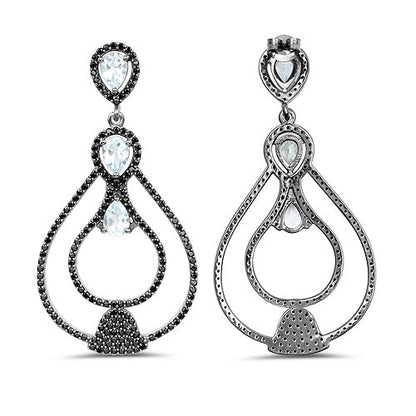 8.81 Carat Genuine Blue Topaz and Black Spinel .925 Sterling Silver Earrings Bids.com
