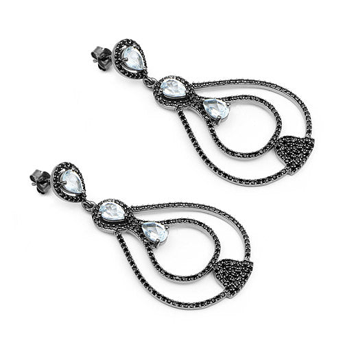 8.81 Carat Genuine Blue Topaz and Black Spinel .925 Sterling Silver Earrings Bids.com