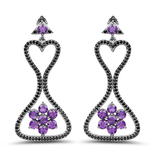 6.31 Carat Genuine Amethyst & Black Spinel .925 Sterling Silver Earrings Bids.com