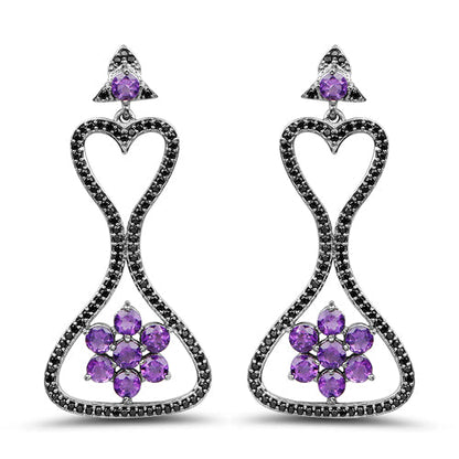 6.31 Carat Genuine Amethyst & Black Spinel .925 Sterling Silver Earrings Bids.com