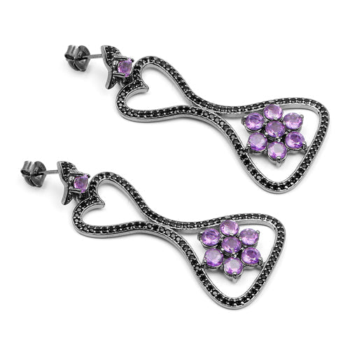 6.31 Carat Genuine Amethyst & Black Spinel .925 Sterling Silver Earrings Bids.com