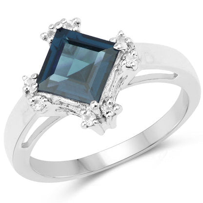 1.99 Carat Genuine London Blue Topaz & White Topaz .925 Sterling Silver Ring Bids.com