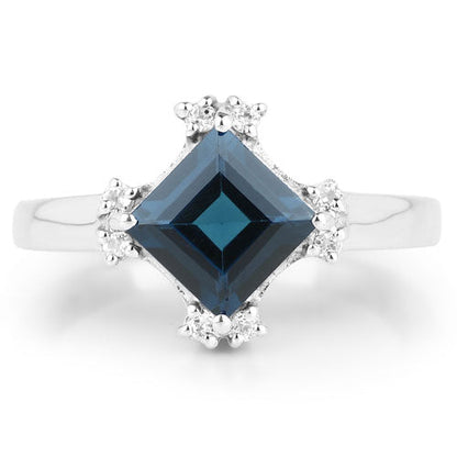 1.99 Carat Genuine London Blue Topaz & White Topaz .925 Sterling Silver Ring Bids.com