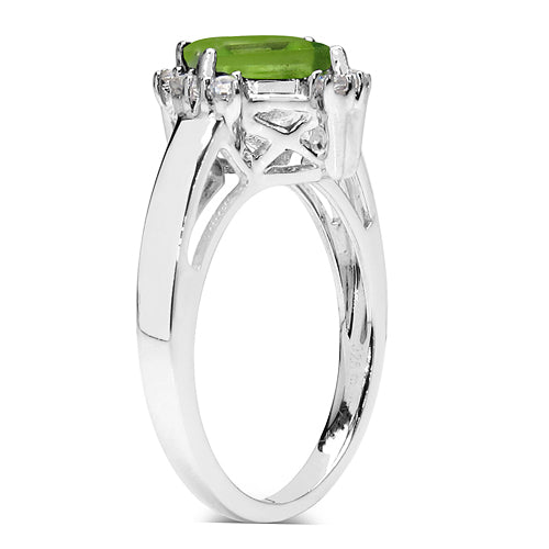 2.01 Carat Genuine Peridot & White Topaz .925 Sterling Silver Ring Bids.com