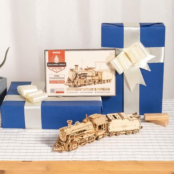 Robotime 308pcs DIY Movable 3D Prime Steam Train Wooden Puzzle Model Toy DailySale