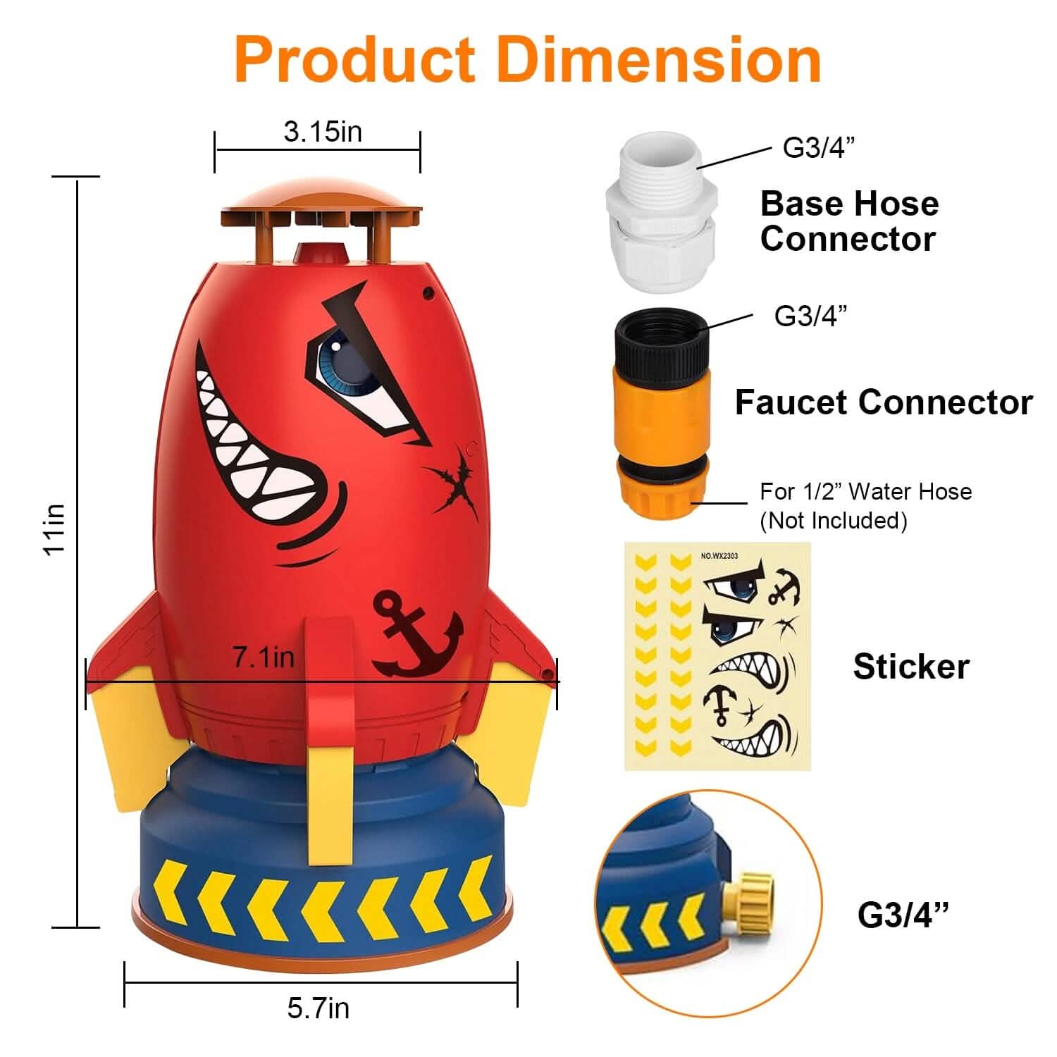 Rocket Sprinkler Launcher Water Sprinkler Flying Splashing 360° Rotation for 3+ Years Old DailySale