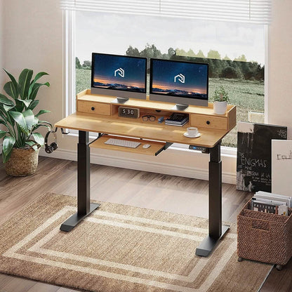 Rolanstar Height Adjustable Desk Standing Desk with Keyboard Tray and Monitor Shelf DailySale