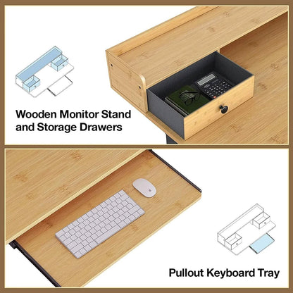 Rolanstar Height Adjustable Desk Standing Desk with Keyboard Tray and Monitor Shelf DailySale