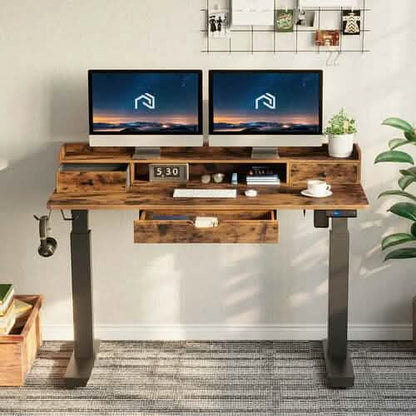 Rolanstar Sing Motor Free Standing Electric Height Adjustable Desk with Drawers and Headphone Hooks DailySale