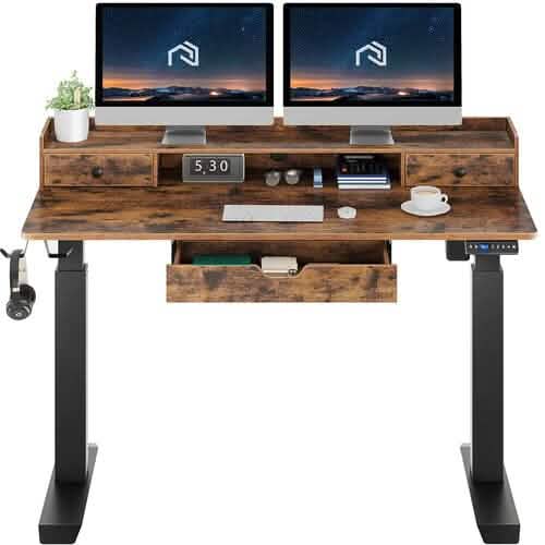 Rolanstar Sing Motor Free Standing Electric Height Adjustable Desk with Drawers and Headphone Hooks DailySale