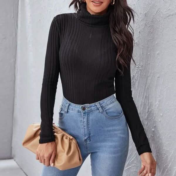 Rolled Neck Rib-knit Tee DailySale