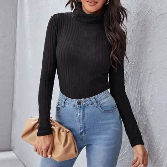 Rolled Neck Rib-knit Tee DailySale